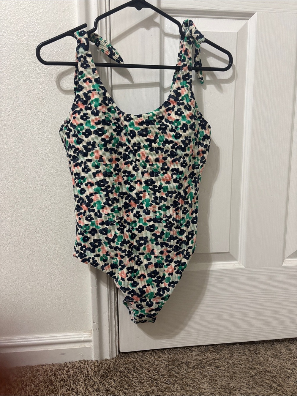 Floral Tie-Shoulder One-Piece Swimsuit - Navy, Green, Blush